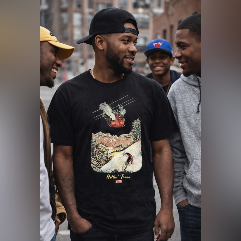 AKOO Men's Black Hittin' Trees Graphic Tee Shirt